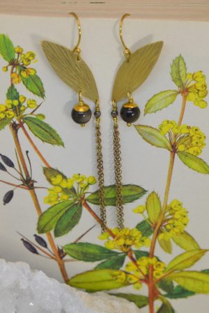 Boucles d&rsquo;oreilles Irène, obsidienne dorée