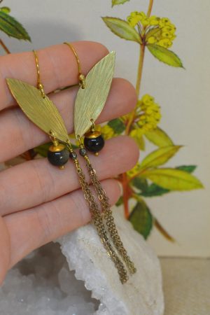 Boucles d&rsquo;oreilles Irène, obsidienne dorée