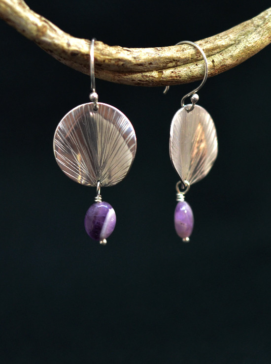 Boucles D'oreilles Pendantes Argent Massif - Cabochons Nacre Blanche - Vintage